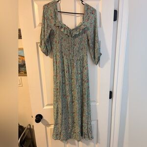 Rock & Roll Cowgirl Floral Long Sleeve Dress in Teal and Pink